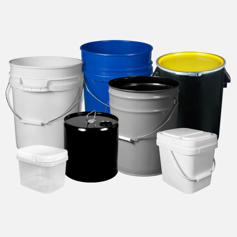 Industrial steel and plastic pails manufactured by Mauser Packaging Solutions